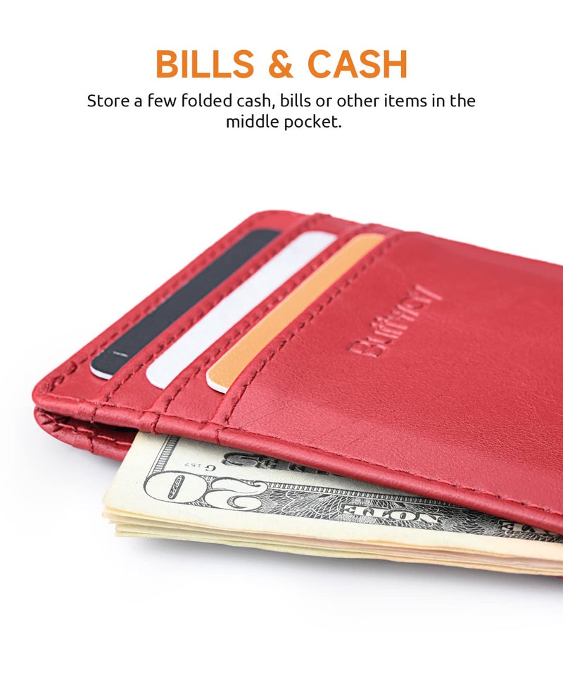 Buffway Mens Slim Wallet, Minimalist Thin Front Pocket Leather Credit Card Holder with RFID Blocking for Work Travel - Seattle Red - Image 5